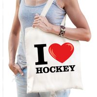 Katoenen tasje I love hockey wit voor dames en heren - thumbnail