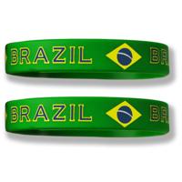 Polsbandje Brazilië - 2x - groen - siliconen - Braziliaanse vlag - 202 mm