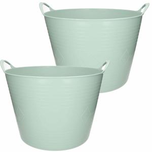 2x stuks flexibele kuip emmer/wasmand rond mintgroen 40 liter