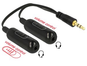 Delock 65683 audio splitter stereo jack male 3.5 mm > 2 x stereo jack fem 3.5mm met volume regelaar