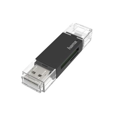 Hama USB-kaartlezer, OTG, USB-A + micro-USB, USB 2.0, SD/microSD Desktop accessoire Zwart
