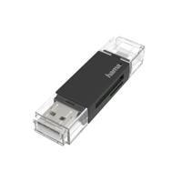 Hama USB-kaartlezer, OTG, USB-A + micro-USB, USB 2.0, SD/microSD Desktop accessoire Zwart