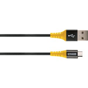 Schwaiger USB-kabel USB 2.0 USB-A stekker, USB-micro-B stekker 1.20 m Zwart, Geel Scheurbestendig WKUM10511
