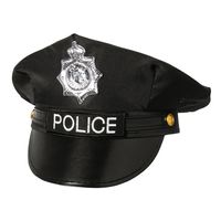 Boland Carnaval verkleed Politie agent hoedje - zwart/zilver - voor volwassenen - Politie thema   - - thumbnail