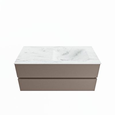 MONDIAZ VICA-DLUX 110cm badmeubel onderkast Smoke 2 lades. Inbouw wastafel CLOUD rechts zonder kraangat, kleur Opalo.