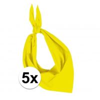 Bandana/hals zakdoek - 5x - geel - voor kind en volwassenen - polyester/katoen