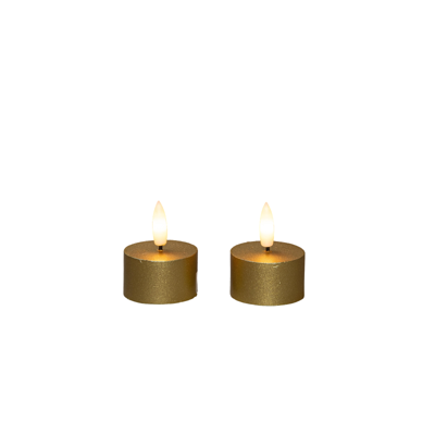Theelicht wax led 3d vlam op batterij met timer 2 stuks d4h5 cm goud - Annas collection