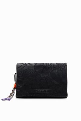 Middelgrote schoudertas met geborduurde bloemen - BLACK - U