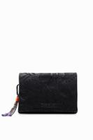 Middelgrote schoudertas met geborduurde bloemen - BLACK - U