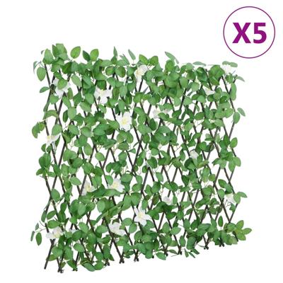 VidaXL Kunstplant klimop op latwerk 5 st uittrekbaar 186x30 cm groen