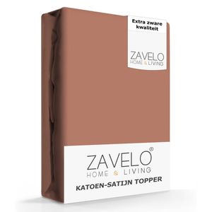 Zavelo Deluxe Katoen-Satijn Topper Hoeslaken Bruin-Lits-jumeaux (160x200 cm)