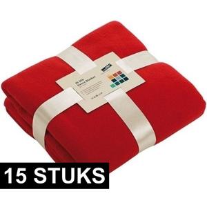 Fleece bankdeken/plaid - 15x - rood - 130 x 170 cm - 240 grams - pluisvrij - wasbaar