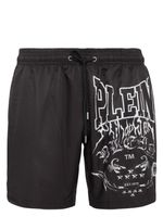 Philipp Plein short de bain à logo imprimé - Noir - thumbnail