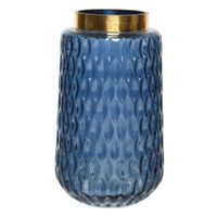 Bloemen vaas blauw transparant/goud van glas 26 cm hoog diameter 15 cm