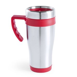 Warmhoudbeker/thermos isoleer&amp;nbsp;koffiebeker/mok - RVS - zilver/rood - 450 ml   -