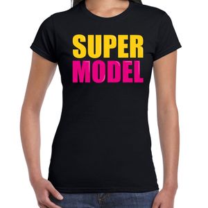 Super model fun tekst t-shirt zwart dames