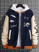 Bon&Bon Men's Navy Blue Colorblock Letter Graphic Bomber Jacket Navy Blue / XL