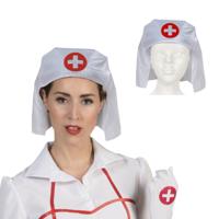 Zuster/verpleegster kapje/hoedje - 2x - wit - rood kruis - carnaval verkleed accessoire