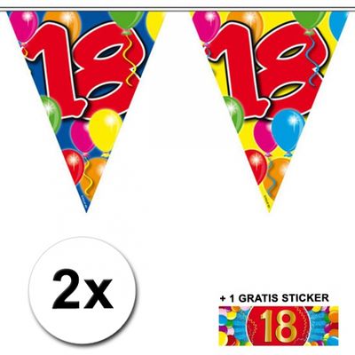 2 Gekleurde vlaggenlijnen 18 jaar met sticker