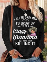 Funny Letter Grandma Crew Neck Casual Text Letters Long Sleeve Shirt - thumbnail