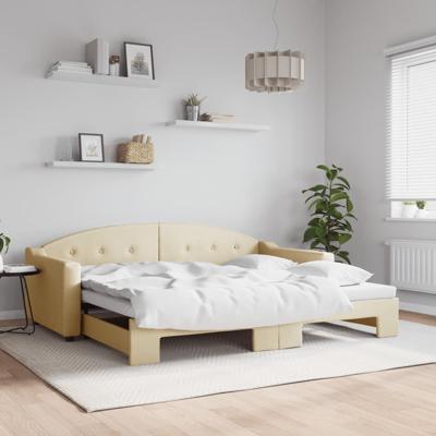 Slaapbank met onderschuifbed 90x200 cm stof crèmekleurig