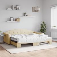 Slaapbank met onderschuifbed 90x200 cm stof crèmekleurig