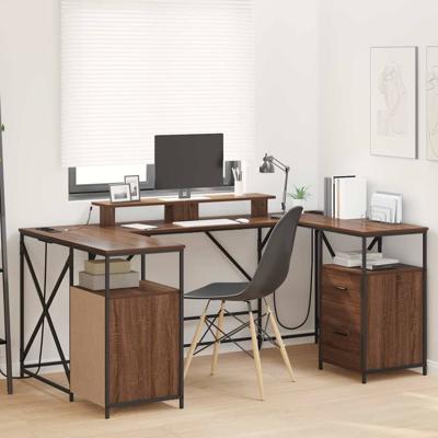 Bureau bruin eikenkleur 182 x 101 x 87.5 cm Bewerkt hout