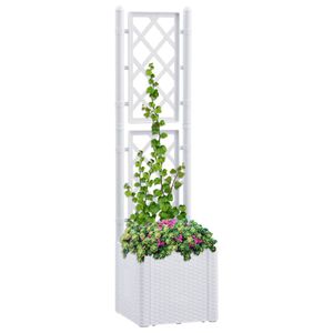 VidaXL Plantenbak hoog met latwerk en zelfbewateringssysteem wit