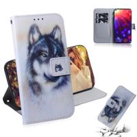 Witte Wolf patroon gekleurde tekening horizontale Flip lederen case voor Huawei Honor View 20 met houder & card slots & portemonnee
