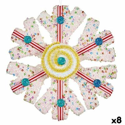 Kerstversiering Sneeuwvlokken Wit Rood 17 x 6 x 17 cm (8 Stuks)