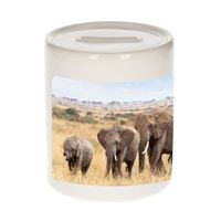 Dieren foto spaarpot olifant 9 cm - olifanten kudde spaarpotten jongens en meisjes - thumbnail