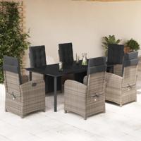 7-delige Tuinset met kussens poly rattan grijs