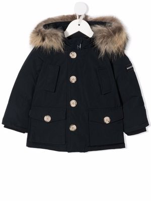 Woolrich Kids manteau à capuche bordée de fourrure - Blu