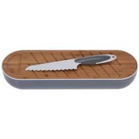 Grijze kunststof brood trommel met plank en mes 40 cm Grijze kunststof brood trommel met plank en mes 40 cm