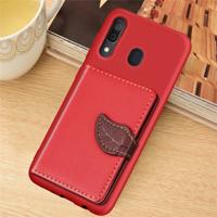 Litchi patroon kaart tas portemonnee beugel + TPU telefoon geval met kaartsleuf portemonnee beugel functie voor Galaxy A30 (rood)