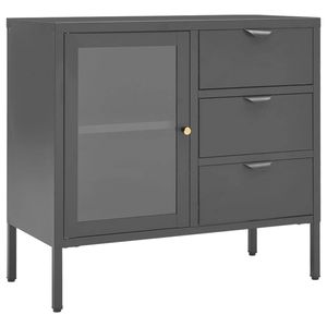 The Living Store Dressoir - Staal en gehard glas - 75x35x70 cm - Antraciet