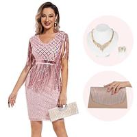 Retro vintage Roaring jaren '20 Jaren 1920 Flapper jurk Cosplay kostuum Outfits The Great Gatsby Dames Pailletten Kwastje Kerstmis Halloween Feest / Uitgaan 1 Ketting Lightinthebox