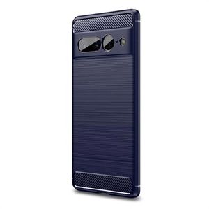 Google Pixel 7 Pro Geborsteld TPU Hoesje - Koolstofvezel - Blauw