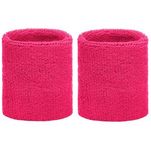 Set van 2x stuks zweetbandjes fuchsia roze voor om de pols