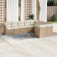 9-delige Loungeset met kussens poly rattan beige