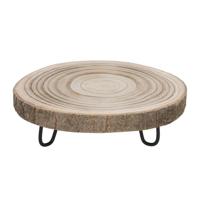 Kaarsenbord/decoratie dienblad - houten boomschijf - met standaard - 24 x 24 x 8,5 cm