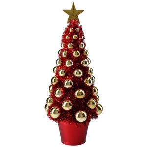 Complete mini kunst kerstboompje/kunstboompje rood/goud met kerstballen 40 cm   -