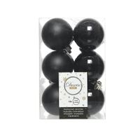 12 onbreekbare kerstballen zwart 6 cm