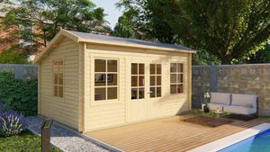 Blokhut Tane 480x350 cm - Red class wood geïmpregneerd- Zadeldak- Geïmpregneerd vurenhout- Tuindeco