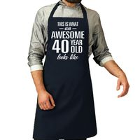 Cadeau schort voor heren - awesome 40 year - navy - keukenschort - verjaardag - 40 jaar - thumbnail