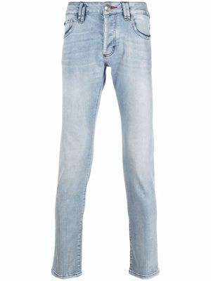 Philipp Plein jean skinny à plaque logo - Bleu