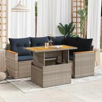 5-delige Loungeset met kussens poly rattan grijs