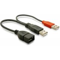 Delock USB-kabel USB 2.0 USB-A stekker, USB-A stekker, USB-A bus 20 cm Zwart 65306