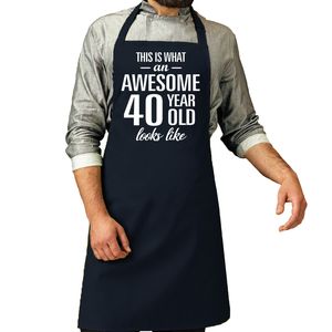 Cadeau schort voor heren - awesome 40 year - navy - keukenschort - verjaardag - 40 jaar