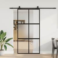 Schuifdeur met beslagset 102,5x205 cm gehard glas zwart